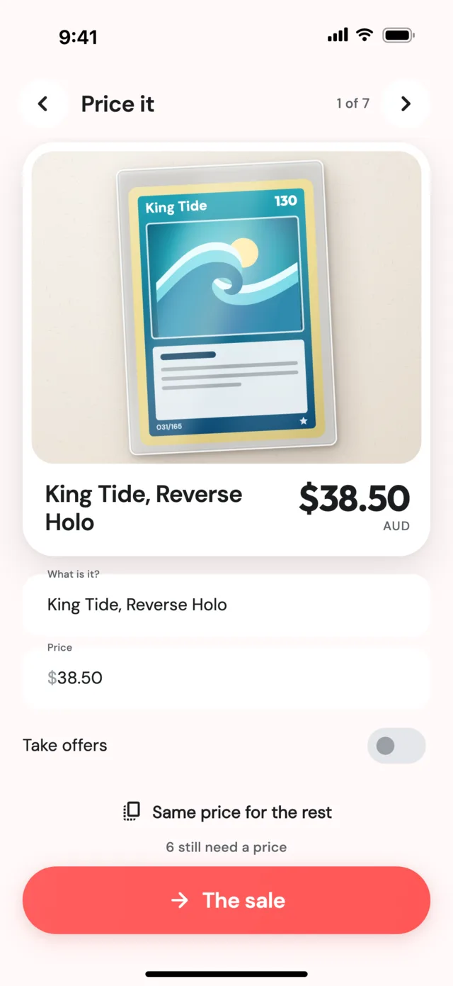 The Claim Sale app: pricing a piece for a sale